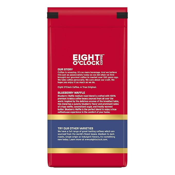 Eight O' Clock Coffee Blueberry Waffle Ground Coffee Medium Roast 11 Ounce (Pack of 6) - Fruity Toasty Buttery