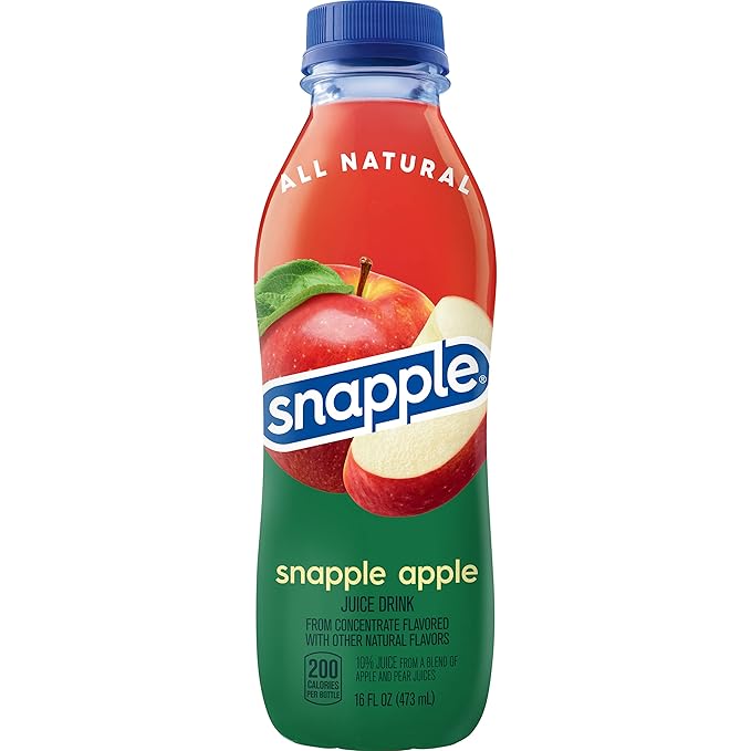 Snapple Apple Juice Drink 16 Fl Oz Recycled Plastic Bottle All Natural No Artificial Flavors Or Sweeteners Gluten-free Contains 10% Real Juice 12 Pack
