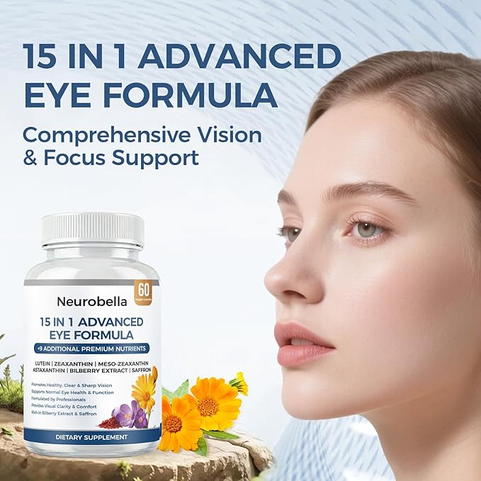 Neurobella Eye Formula Neurobella 15 in 1 Advanced Eye Formula with All 3 Carotenoids Lutein &amp Zeaxanthin Saffron &amp Bilberry Extract
