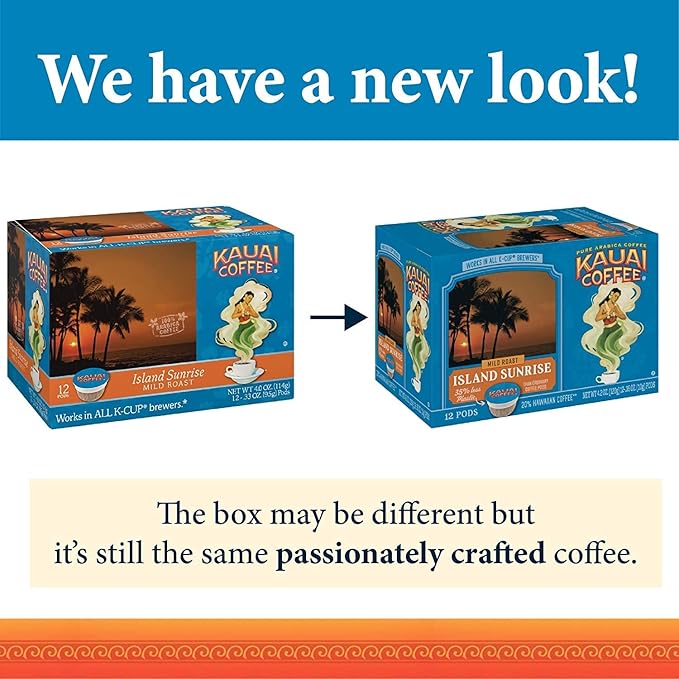 Kauai Coffee Single-Serve Pods Island Sunrise Mild Roast - Arabica Coffee from Hawaii’s Largest Coffee Grower Compatible with Keurig K-Cup Brewers - 12 Count (Pack of 6)