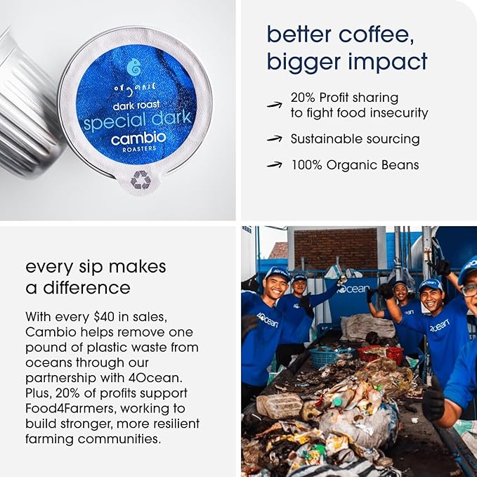 Cambio Roasters Special Dark Roast Organic Coffee Pods - The Only Organic Recyclable Aluminum Coffee Pods Small Batch Roasted Keurig® Compatible Lower Acid Bold Flavor Lasting Freshness 60 Count