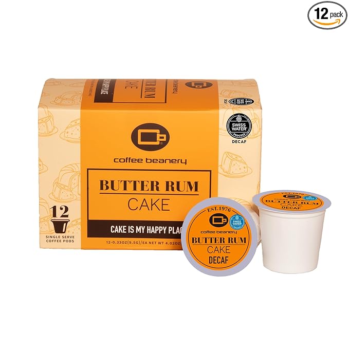 Butter Rum Cake Decaf Coffee Pods by Coffee Beanery | 12ct Medium Roast Arbica Coffee