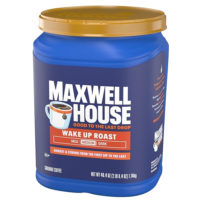 Maxwell House Ground Coffee Kosher 1 Canister for Mornings and Afternoon Pick-Me-Ups Wake Up Roast Medium Roast 40.4 oz