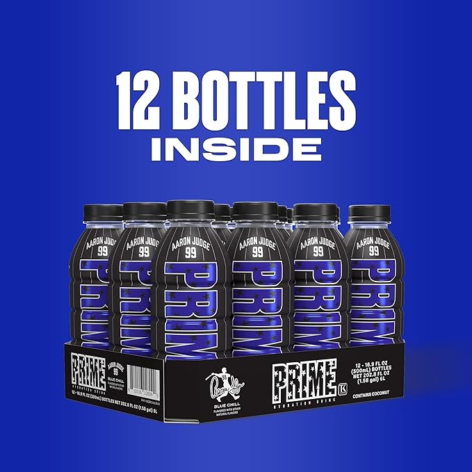 PRIME Hydration Aaron Judge Sports Drinks Electrolyte Enhanced for Replenishing Fluids 250mg BCAAs B Vitamins Antioxidants Low Sugar 16.9 Fl Oz 12 Pack