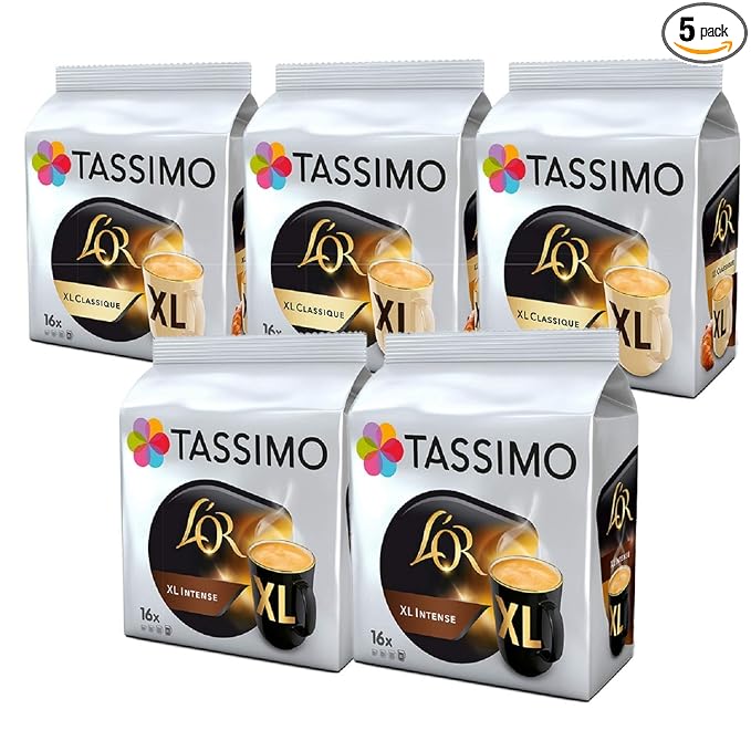 Tassimo Coffee L'OR XL Selection - L'OR Classique XL &amp Intense XL - 5 Packs (80 Servings)