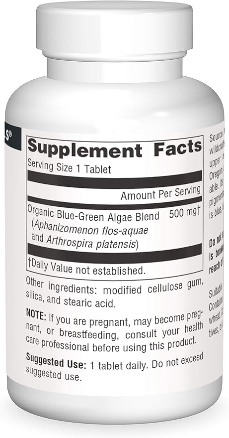 Source Naturals Blue Green Algae from Klamath Lake - Algae Superfood Supplement 500 mg - 100 Tablets