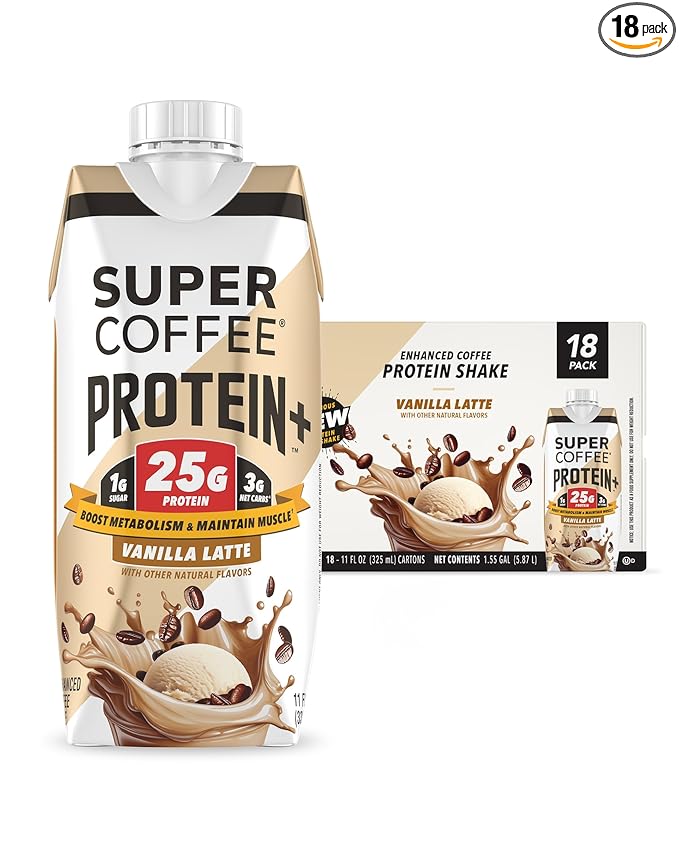 SUPER COFFEE+ Keto Coffee (0g Added Sugar 150 Calories) [Vanilla] 11 Fl Oz 18 Pack | Iced Smart Coffee Drinks