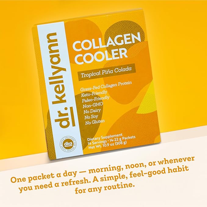Dr. Kellyann Collagen Cooler – Tropical Pina Colada | 15g Grass-Fed Collagen Protein per Serving | Keto &amp Paleo Friendly Non-GMO Dairy-Free | 14 Servings