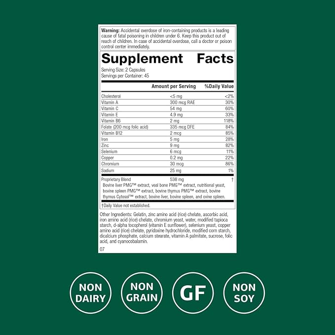 Standard Process Inc. Immuplex - Daily Immune Support Supplement with Folate Iron Vitamin C &amp Vitamin A - Mineral Supplement with Antioxidant Ingredients - 90 Capsules