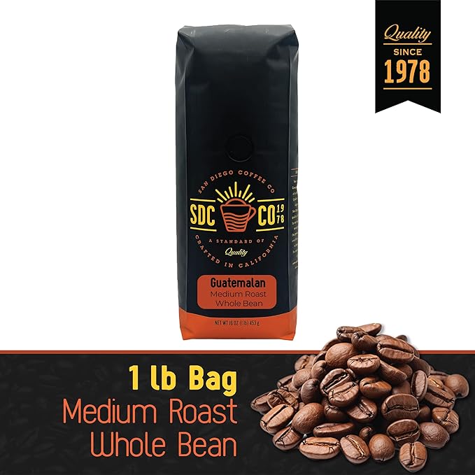 San Diego Coffee Guatemalan Medium Roast Whole Bean Coffee 16-Ounce Bag Café en grano tostado