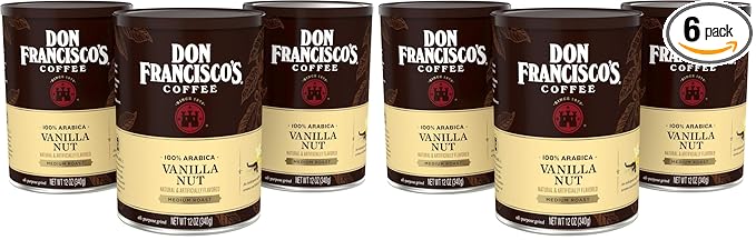 Don Francisco's Premium Vanilla Nut Ground Flavored Coffee: Rich Aromatic 100% Arabica Beans - Family Crafted for a Delightful Morning Brew (3 x 12 oz Cans) (Pack of 2)