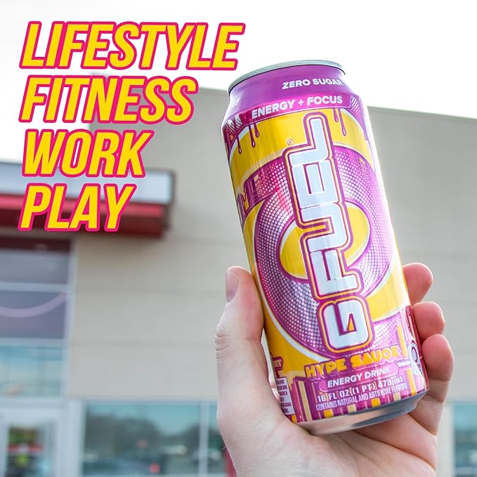G Fuel Energy Drink Raspberry Lemonade Sugar Free Beverage with 300mg Caffeine Daily Energy Boost with Focus Amino Vitamin + Antioxidants 16 oz Cans (Hype Sauce 12-Pack)