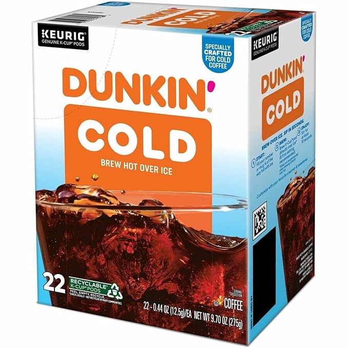 Dunkin' Brew K-Cup Pod Over Ice Keurig Single Serve K-Cup Pods 22 Count - Smooth - K-Cup Pod - Roasted Arabica - Kosher - 22 / Pack
