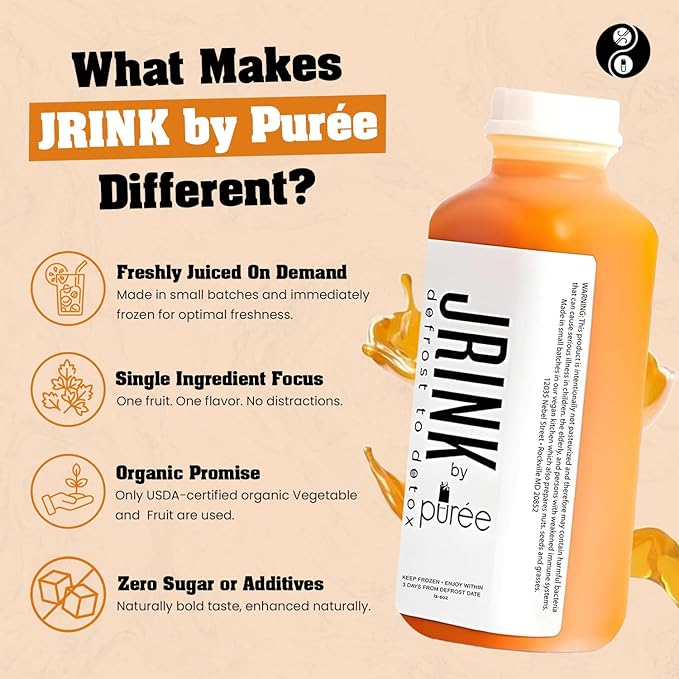 JRINK by Purée Farma-C Juice Cleanse Cold Pressed Detox Drink with Lemon Ginger Organic No Preservatives Vegetable and Fruit Juice Healthy Cleanse Raw Juice Detox 16oz Bottles Pack of 24