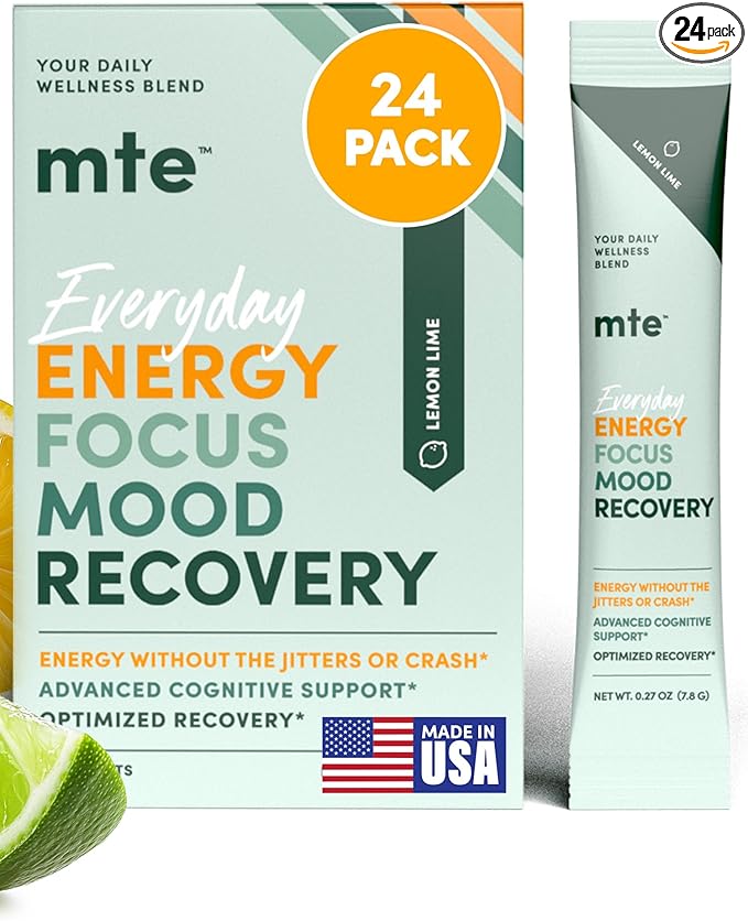 MTE Caffeine-Free Energy Drink Powder with Paraxanthine – Clean Energy for Focus Mood &amp Productivity | 24 Energy Drink Packets