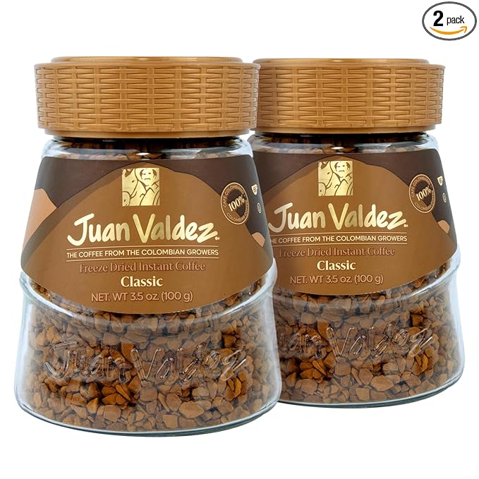 Juan Valdez Freeze Dried Instant 100% Colombian Coffee 3.5 oz Jar Pack of 2 Advanced Freeze-Drying Technique to Preserve Flavor and Aroma Kosher