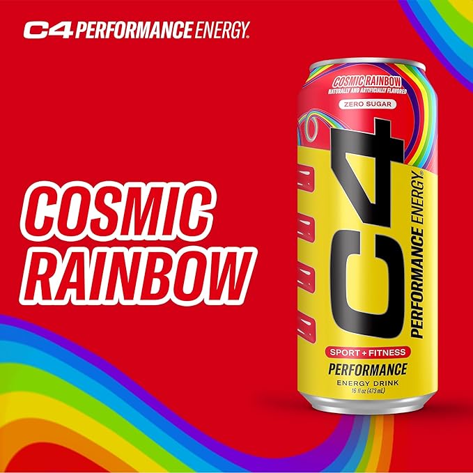 Cellucor C4 Performance Energy Drink | Cosmic Rainbow | Zero Sugar Carbonated Preworkout Energy | 200mg Caffeine with Beta Alanine | 16 Fl Oz (12 Pack) Packaging May Vary