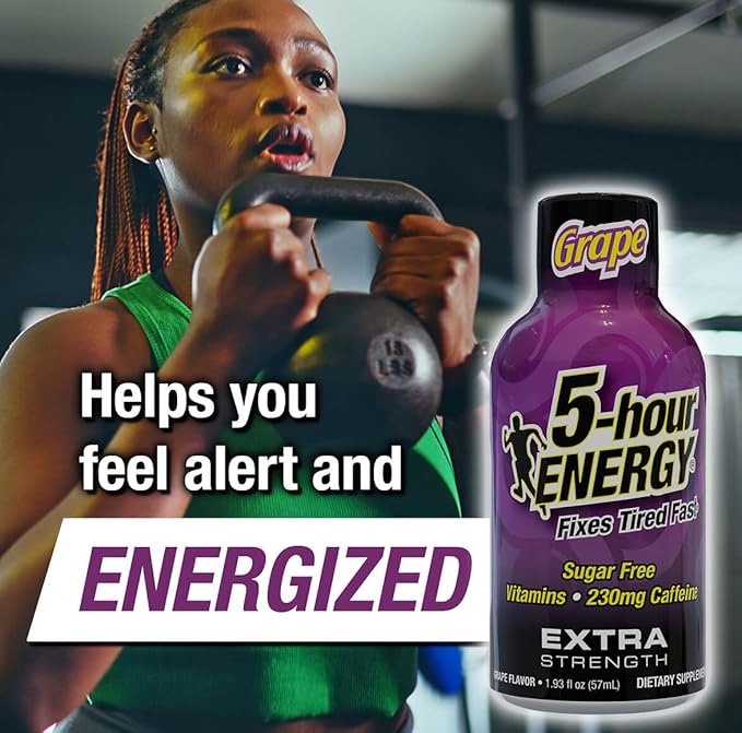 5-hour ENERGY Extra Strength Grape Energy Shot 1.93oz 20-Pack – Sugar Free Caffeine Energy Booster with B-Vitamins &amp Amino Acids – Zero Calorie