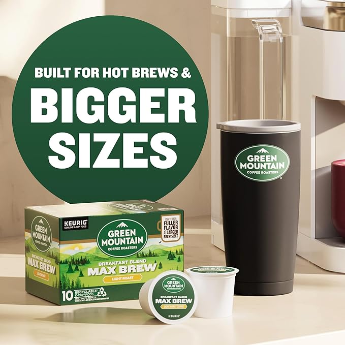 Green Mountain Coffee Roasters Breakfast Blend Max Brew Single Serve Keurig K-Cup Pods Light Roast Coffee 60-Count Box (6 Packs of 10)