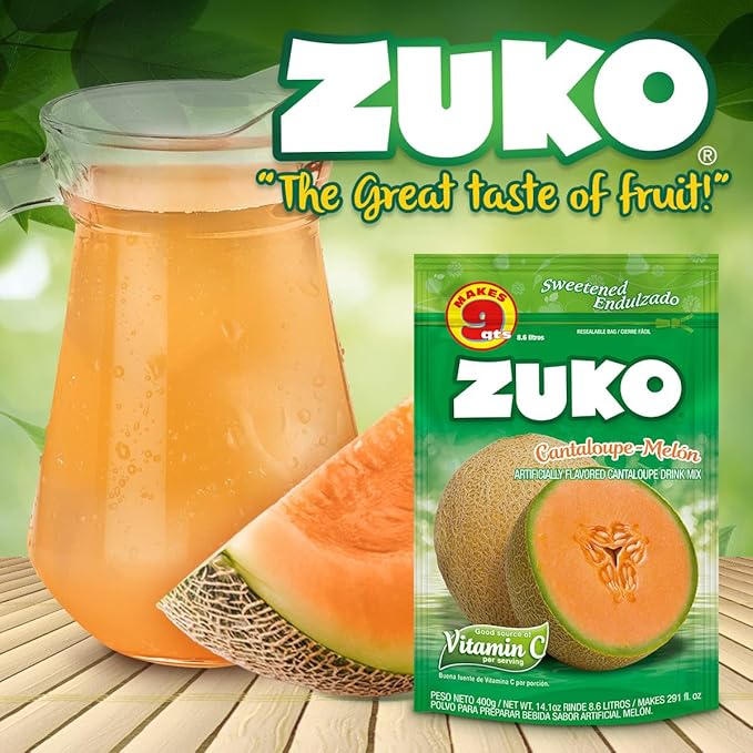 Zuko Cantaloupe Powdered Drink Mix Family Pack No Added Sugar Needed 14.1 oz (Pack of 6)