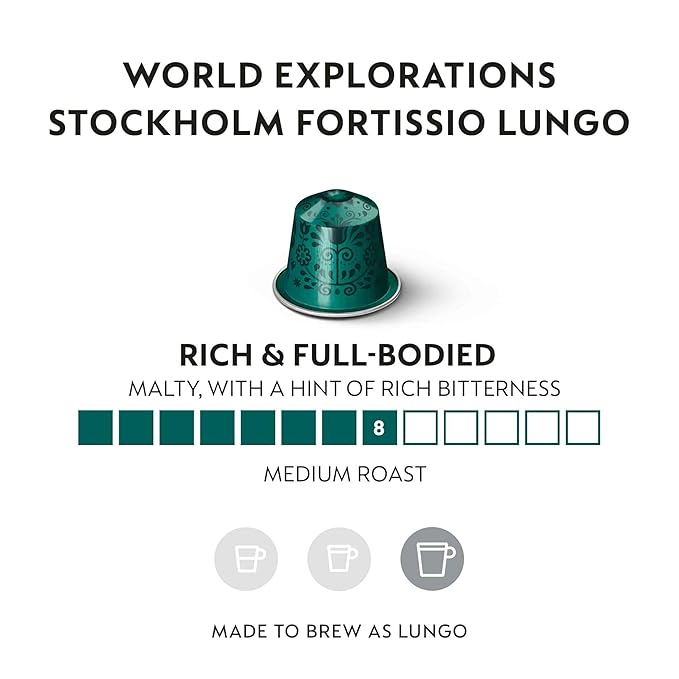 Nespresso Capsules Original Line Stockholm Fortissio Lungo Dark Roast Coffee 50 Count Coffee Pods