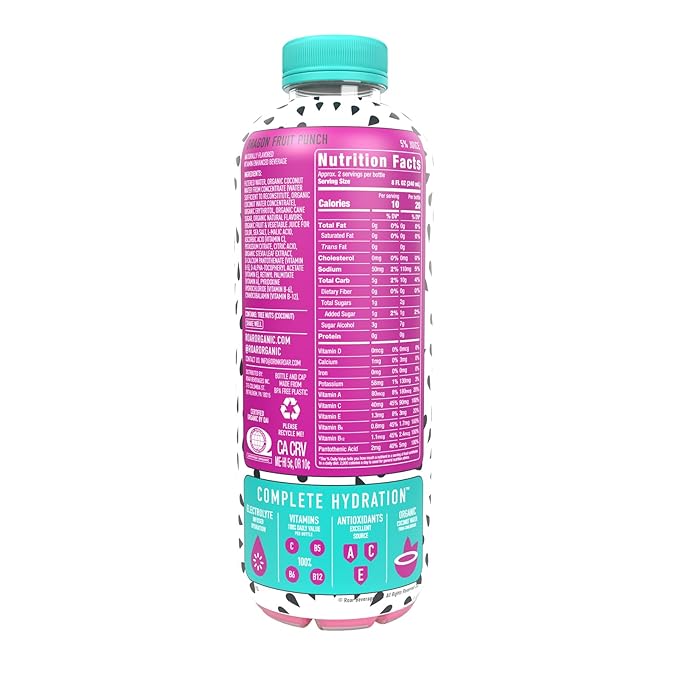 ROAR Complete Hydration Organic - Electrolyte Drinks with Vitamins C B5 B12 – Non GMO Gluten Free Hydrating Drinks - Dragonfruit Punch - 12 pc