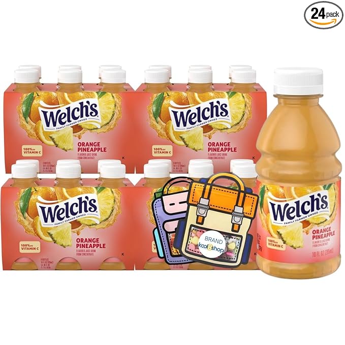 Welch’s Orange Pineapple Juice Drink 10 fl oz Plastic Bottle 24-Pack + 2 Reusable Snack Bags by KOOL8SHOP Infinite Deals