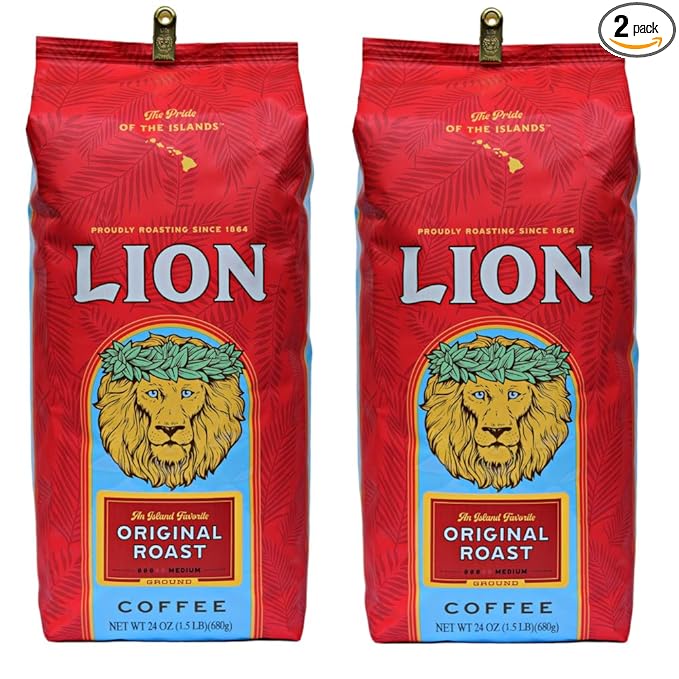 Lion Coffee Original Medium Roast Ground 24 Ounce Bag (Pack of Two)