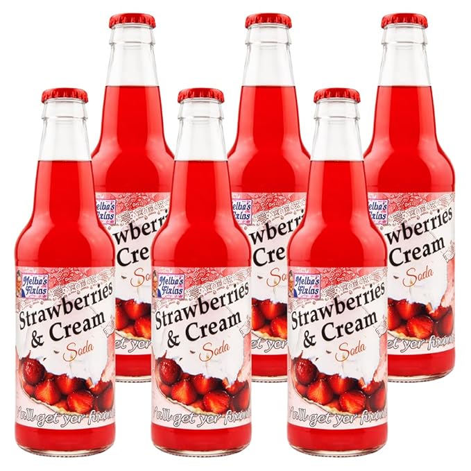 Rocket Fizz Melba's Fixins Strawberries &amp Cream Soda Flavor | Cane Sugar | Craft Soda Pop Drinks | 12 oz in Glass Bottle (6 Pack)