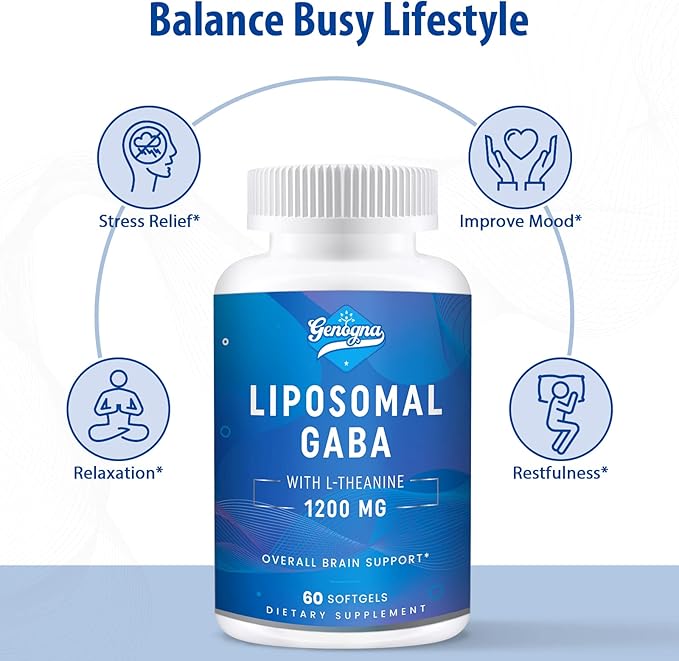 Liposomal GABA with L-Theanine 1200mg - 2 Pack High Bioavailable GABA Supplements120 Capsules for Adults
