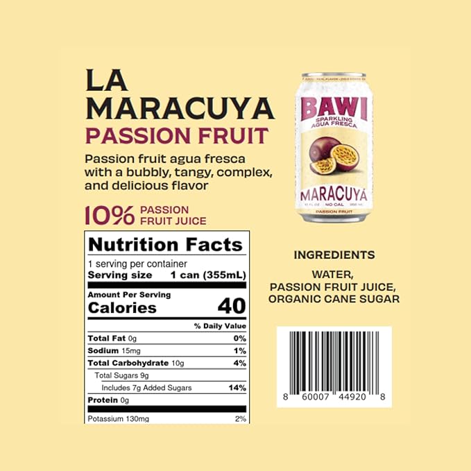 Bawi Agua Fresca Passion Fruit Flavored Sparkling Drink 12 Fluid Ounces (Pack Of 12)
