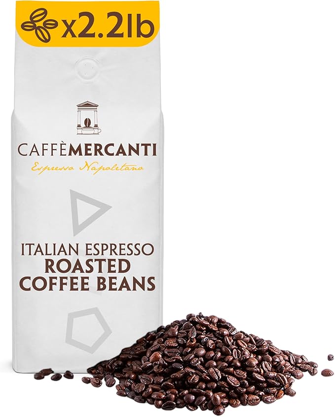 Caffe Mercanti Oro Italian Roast Coffee Whole Beans - 2.2lb Bag - Fresh Roasted Napoli Italiano Caffe - Oro: the Perfect Boost to Feel More Energized - Non-GMO