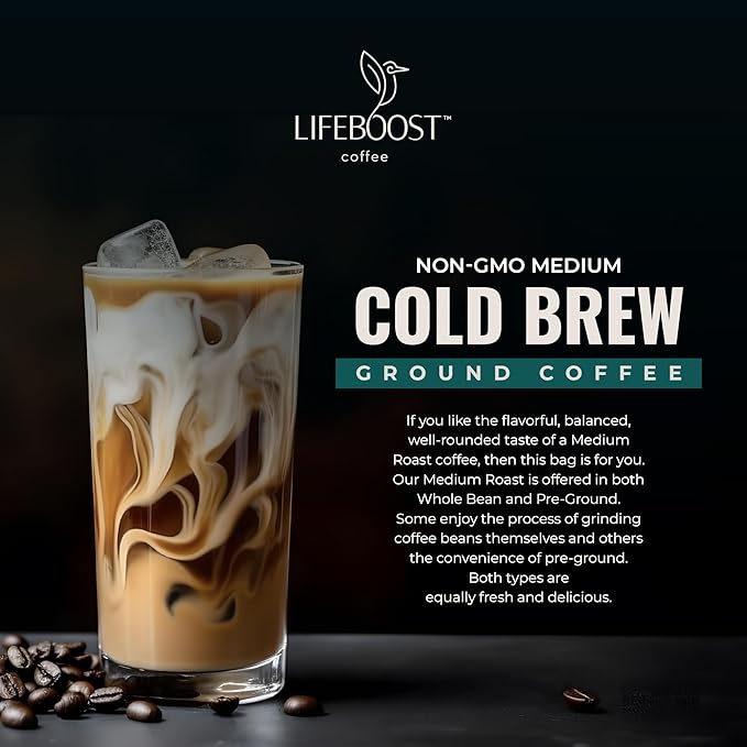 Lifeboost Low Acid Cold Brew Coffee – Organic Coarse Ground Medium Roast for Cold Brew – Single Origin Non-GMO 3rd Party Tested for Mycotoxins &amp Pesticides USDA Organic – Smooth &amp Bold Flav