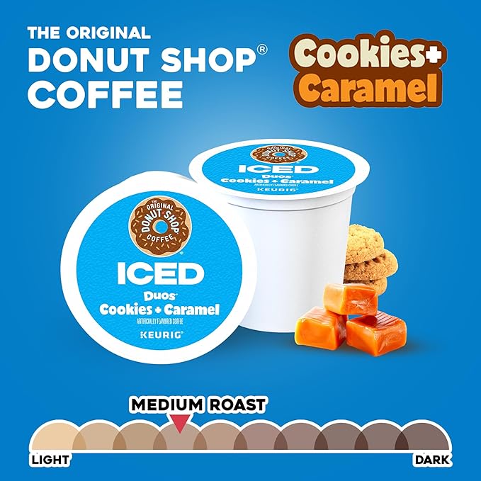 The Original Donut Shop ICED Duos Cookies + Caramel Coffee Keurig Single Serve K-Cup Pods 60 Count (6 Packs of 10)
