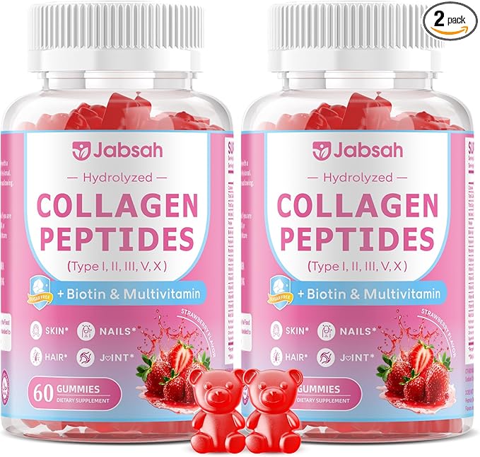 Collagen Gummies for Women &amp Men Hydrolyzed Collagen Peptides(Type I II III V X) with Biotin Hyaluronic Acid MultiVitamins Supports Healthy Skin Thick Hair &ampStrong Nails Sugar Free