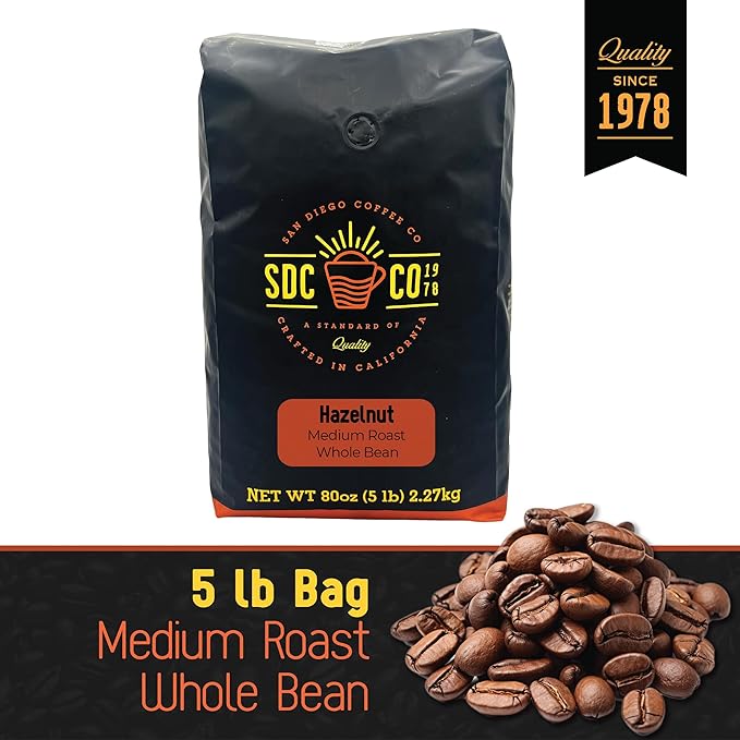 San Diego Coffee Hazelnut Medium Roast Whole Bean Coffee 5-Pound Bag Café en grano tostado