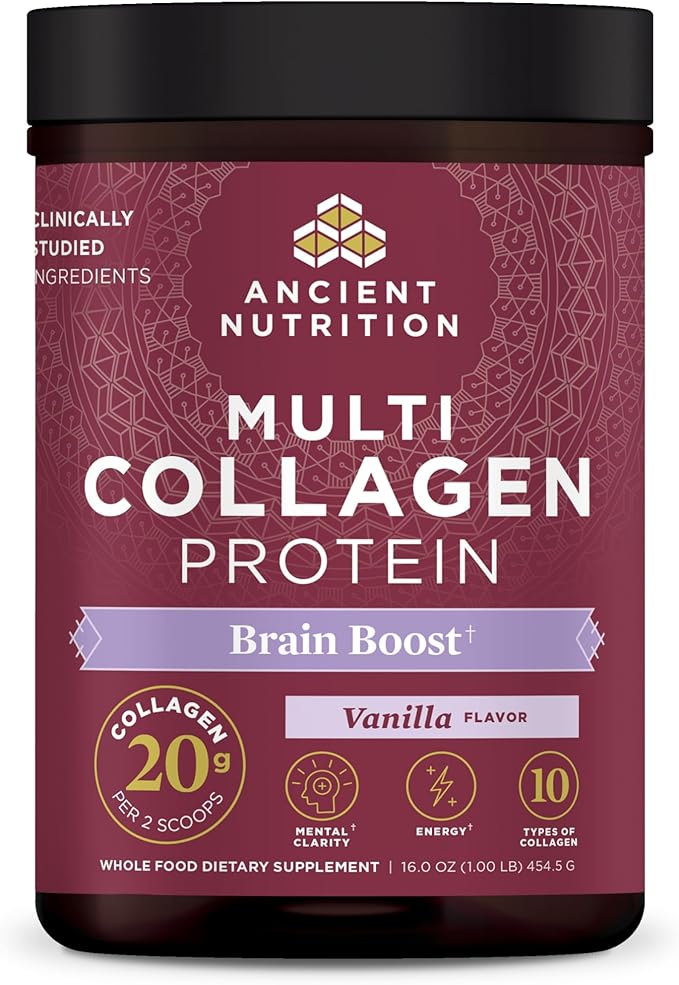 Ancient Nutrition Collagen Powder Protein Multi Collagen Protein Hydrolyzed Collagen Peptides Supports Skin and Nails Joint Supplement (Brain Boost 45 Servings)