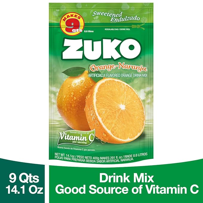 Zuko Orange Instant Powder Drink | Family Pack | No Sugar Needed | Vitamin C | 14.1 Ounce (Pack of 2)