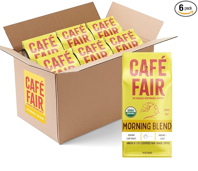 Café Fair Morning Blend | Organic Fair Trade Certified Coffee | Ground | Light Roast | 10 oz | PACK OF 6