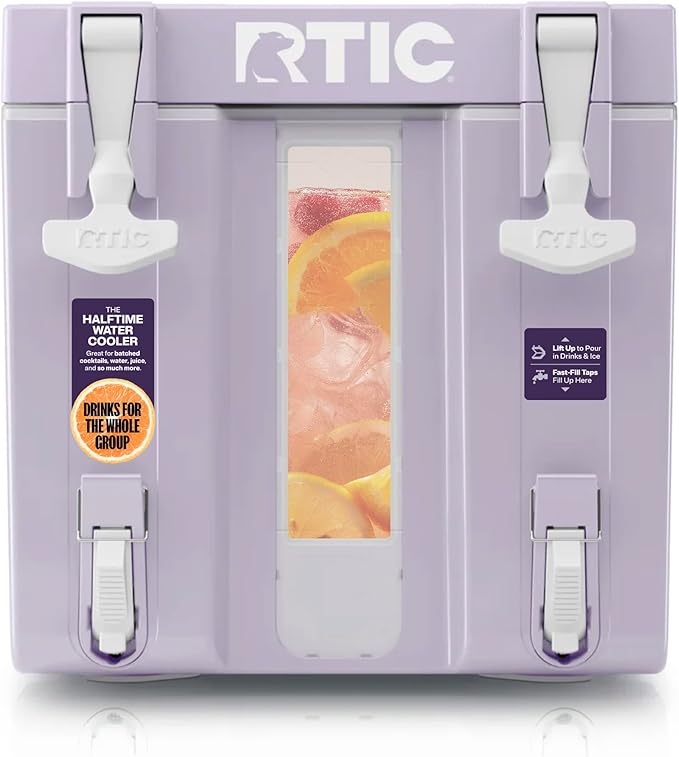RTIC Halftime Water Cooler Portable Carrier Container Drink Beverage Dispenser Stackable with 2 Taps Bottleless BPA-Free for Sports Camping BBQ Parties Picnic &amp More Dusty Lilac