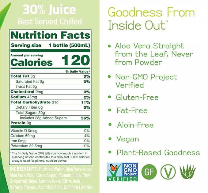 ALO Aloe Vera Juice Drink | APPEAL - Pomelo + Grapefruit + Lemon | 16.9 fl oz Pack of 12 | Plant-Based Drink with Real Aloe Pulp