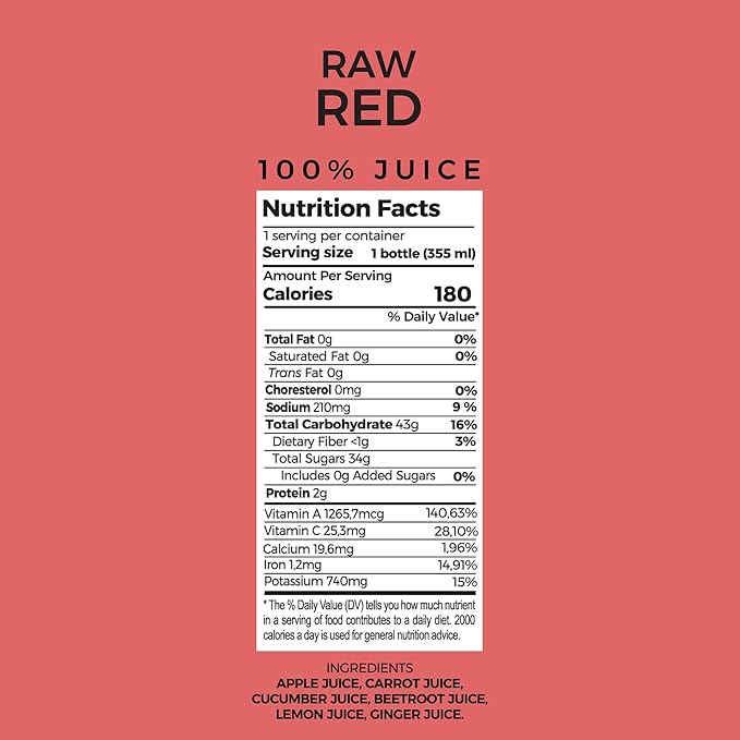 PUR Cold-Pressed Juice – Raw Red 18 Pack – Apple Carrot Cucumber Lemon Ginger &amp Beetroot Juice – Nourishing Drink Supports Wellness Digestion &amp Cleanse Days – Raw Pressed at Source