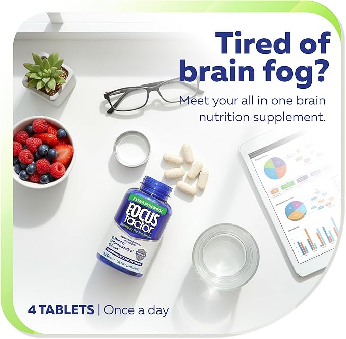 Focus Factor Adults Extra Strength Brain Supplement for Memory Concentration and Focus - Complete Multivitamin with DMAE Vitamin D DHA - Trusted Health Vitamins 120 Count (Pack of 3)