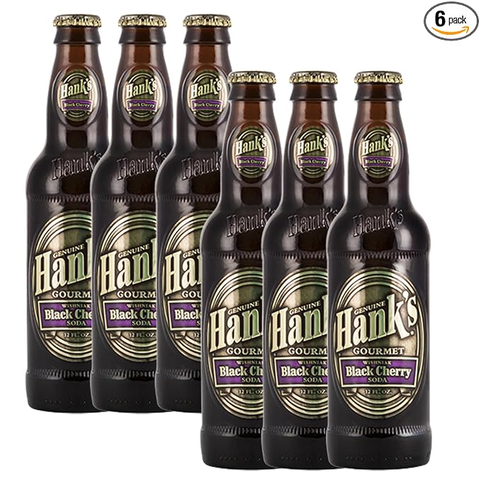 Hank's Genuine Gourmet Black Cherry Soda 12 fl oz Bottles – Premium Craft Soda with Bold Creamy Flavor – Made with Wishniak Cherries Pack of 6