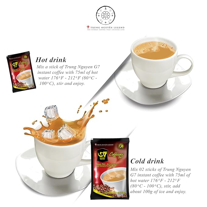 Trung Nguyen G7 Instant Coffee - 3-in-1 Roasted Ground Blend with Creamer &amp Sugar Vietnamese Coffee (50 Sachets)