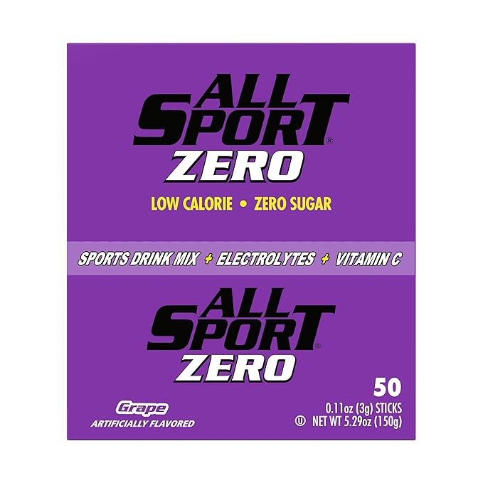All Sport Powder Hydration Sticks Zero Calorie Performance Electrolyte Drink Mix Sugar Free Grape 50 Ct box