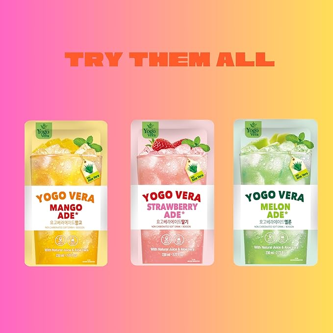 Yogo Vera Mango Ade Korean Drink Pouches – Authentic Korean Convenience Store Beverage with Sweet Mango Flavor Refreshing Juice Pouch (10 Pack)
