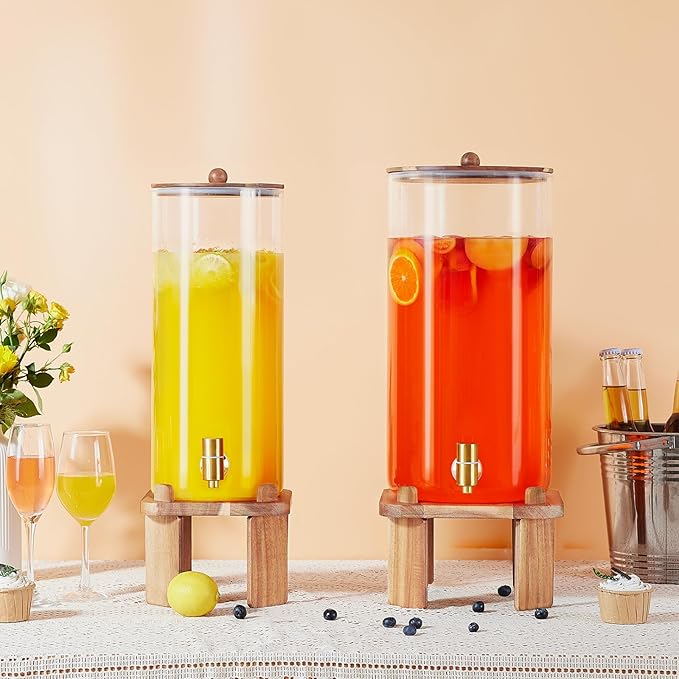 2 Gallon Large Drink Dispenser for PartiesGlass Beverage Dispenser with StandGlass Water Dispenser with Airtight ValveLemonade Dispenser for FridgeWater JuicePunchCocktailsIce Tea &amp Sun Te