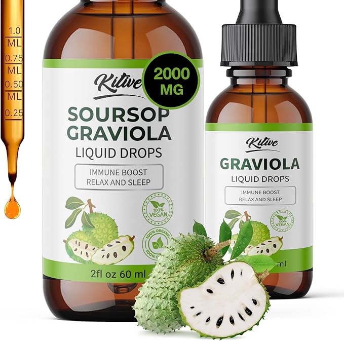 Organic Soursop Bitters Liquid Drops: Cell Support &amp Regeneration Immune Boost Relaxation-Organic Soursop Bitters Liquid Extract Pure Vegan Gluten-Free for Men &amp Women 60ml