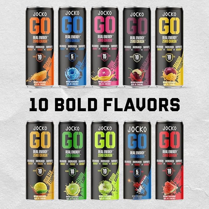 Jocko Fuel Blue Raspberry Energy Drink 12 Pack 0 Sugar 95mg Caffeine Supports Brain Health